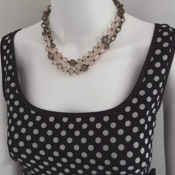 NWOT SANDRA DARREN BLACK WHITE POKE-A-DOT EMPIRE WAIST RUFFLED HEM DRESS SZ 8 - Picture 3 of 12